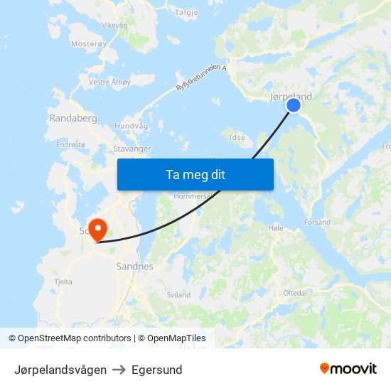 Jørpelandsvågen to Egersund map