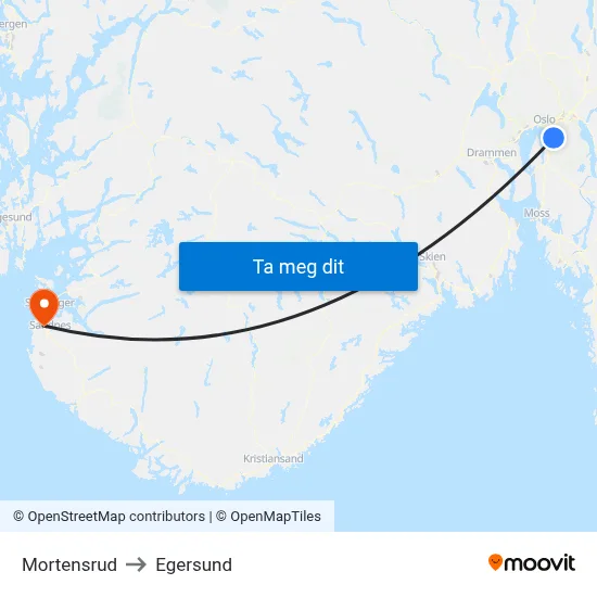Mortensrud to Egersund map