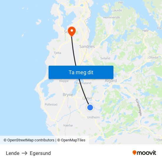 Lende to Egersund map
