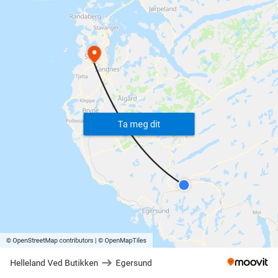 Helleland Ved Butikken to Egersund map