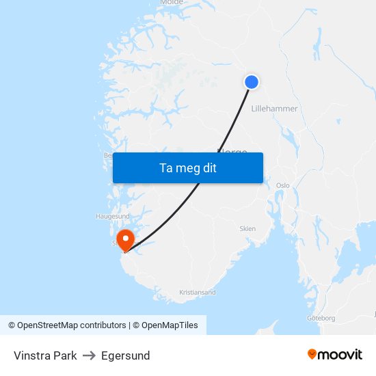 Vinstra Park to Egersund map