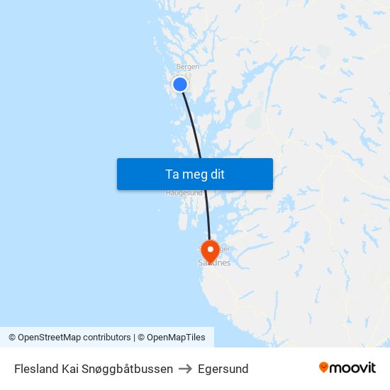 Flesland Kai Snøggbåtbussen to Egersund map