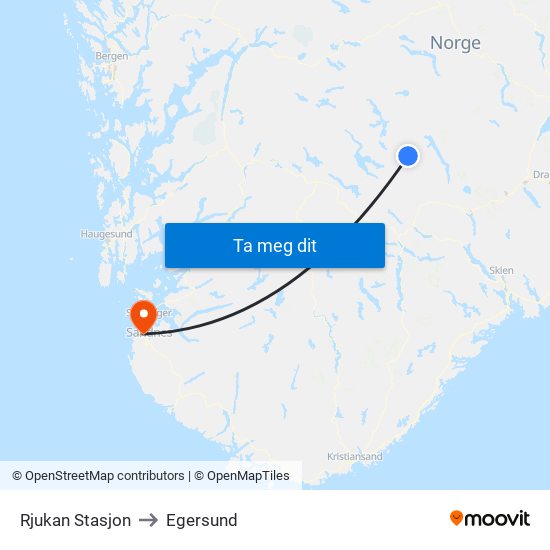 Rjukan Stasjon to Egersund map