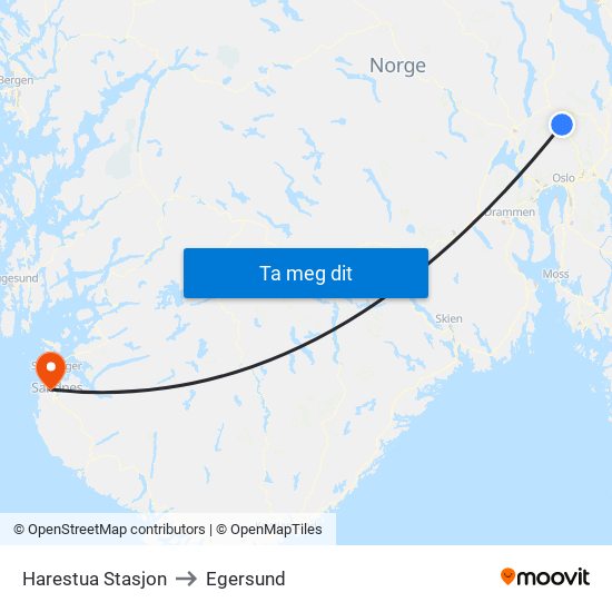 Harestua Stasjon to Egersund map