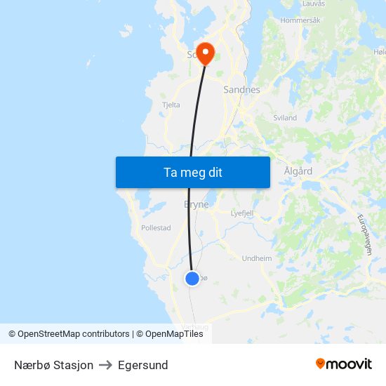 Nærbø Stasjon to Egersund map