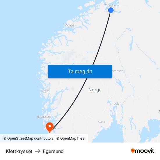 Klettkrysset to Egersund map