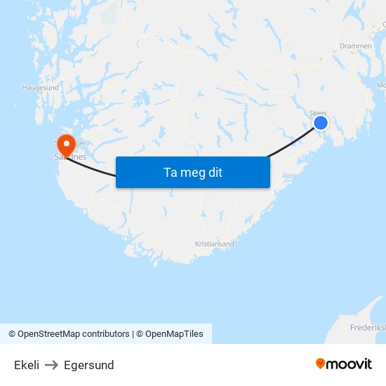 Ekeli to Egersund map
