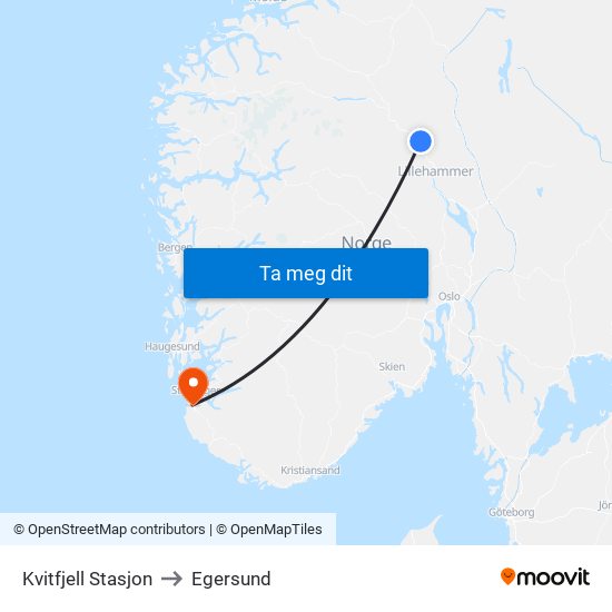 Kvitfjell Stasjon to Egersund map