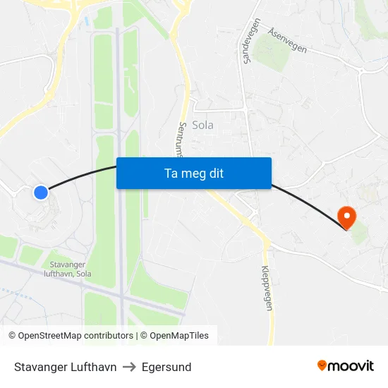 Stavanger Lufthavn to Egersund map