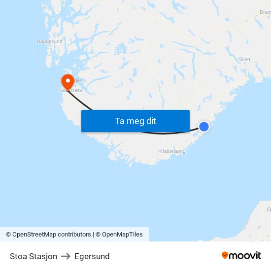 Stoa Stasjon to Egersund map