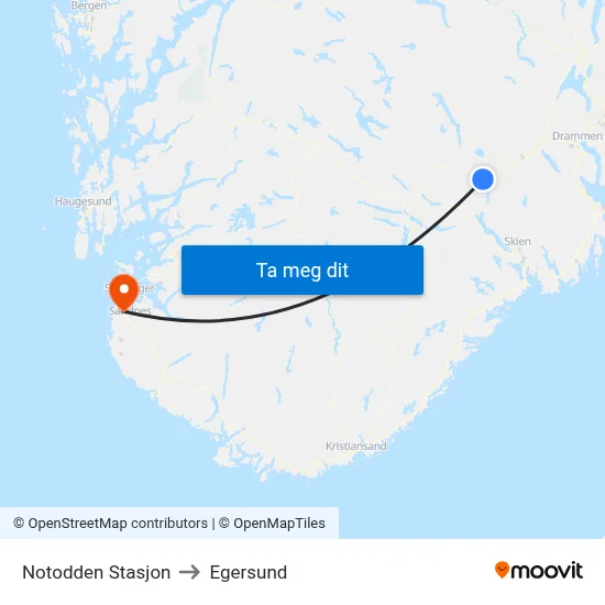 Notodden Stasjon to Egersund map