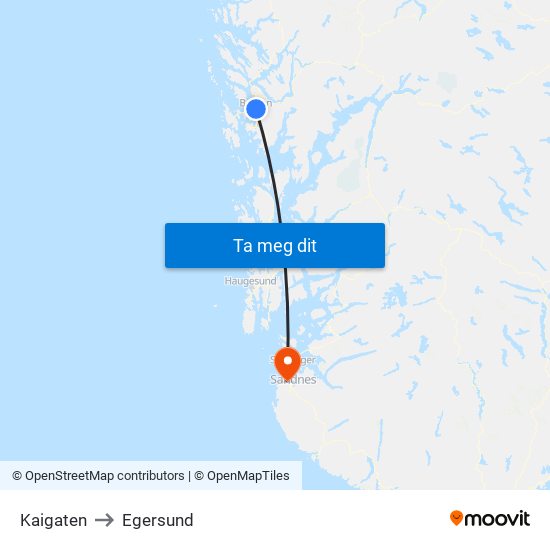 Kaigaten to Egersund map