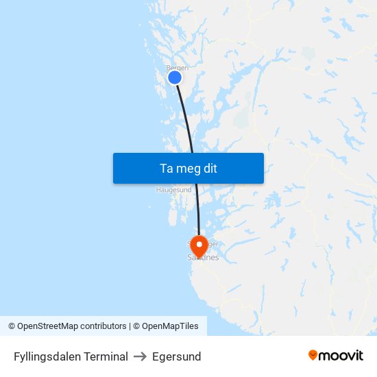 Fyllingsdalen Terminal to Egersund map