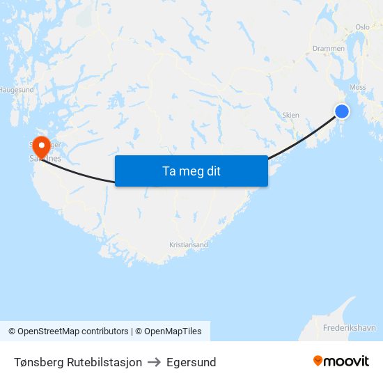 Tønsberg Rutebilstasjon to Egersund map