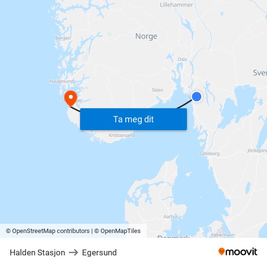 Halden Stasjon to Egersund map