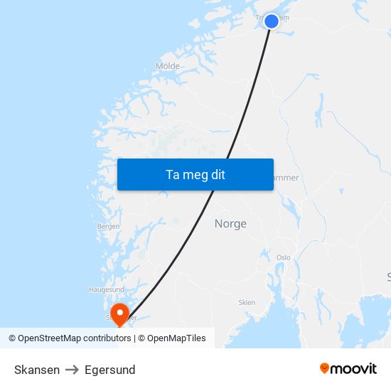 Skansen to Egersund map