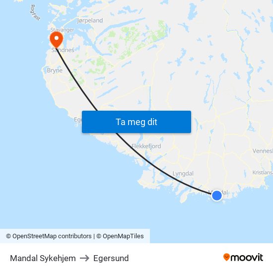 Mandal Sykehjem to Egersund map