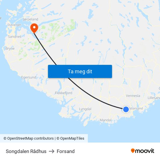 Songdalen Rådhus to Forsand map