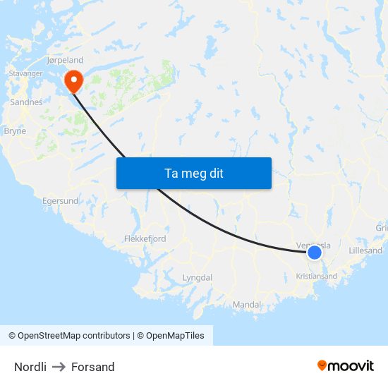 Nordli to Forsand map
