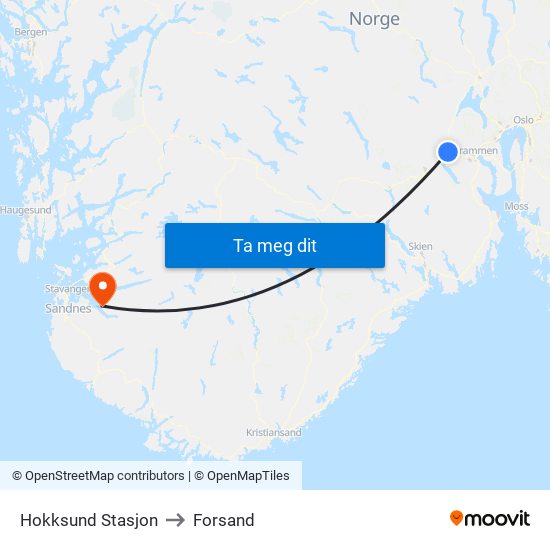 Hokksund Stasjon to Forsand map