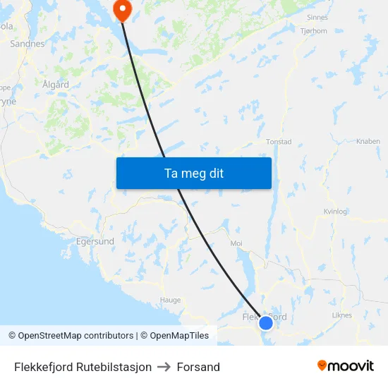 Flekkefjord Rutebilstasjon to Forsand map