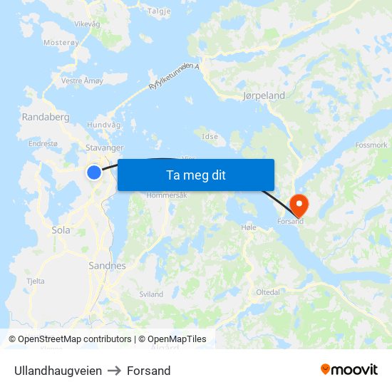 Ullandhaugveien to Forsand map