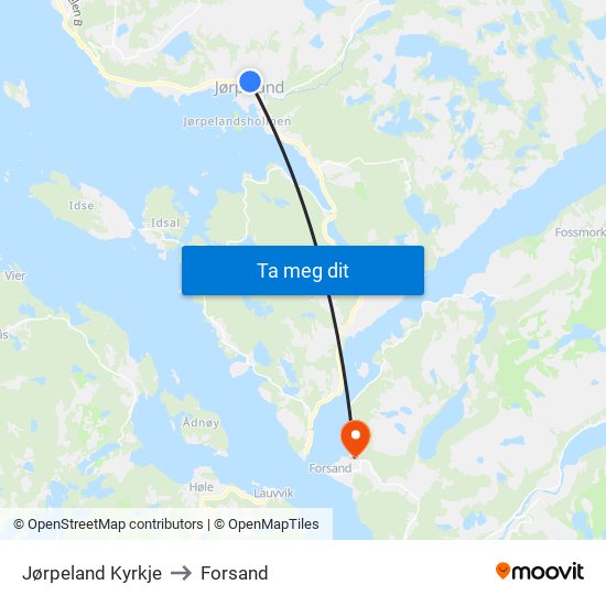 Jørpeland Kyrkje to Forsand map