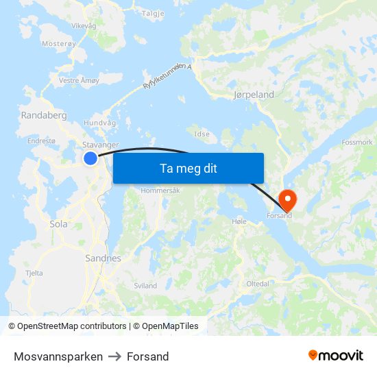 Mosvannsparken to Forsand map