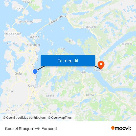 Gausel Stasjon to Forsand map