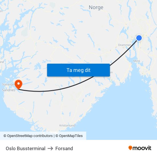 Oslo Bussterminal to Forsand map