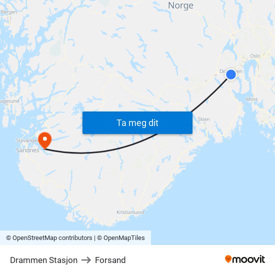 Drammen Stasjon to Forsand map