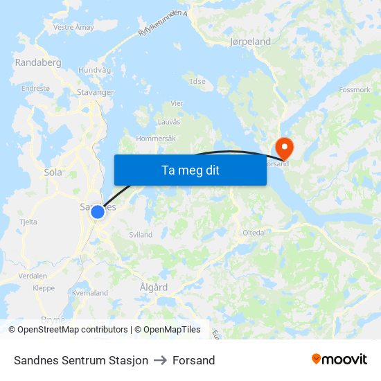 Sandnes Sentrum Stasjon to Forsand map