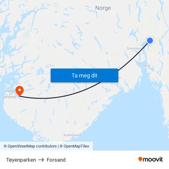 Tøyenparken to Forsand map