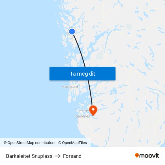 Barkaleitet Snuplass to Forsand map