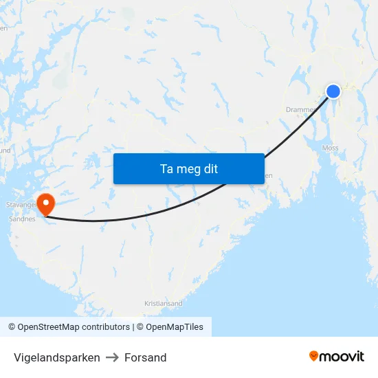 Vigelandsparken to Forsand map