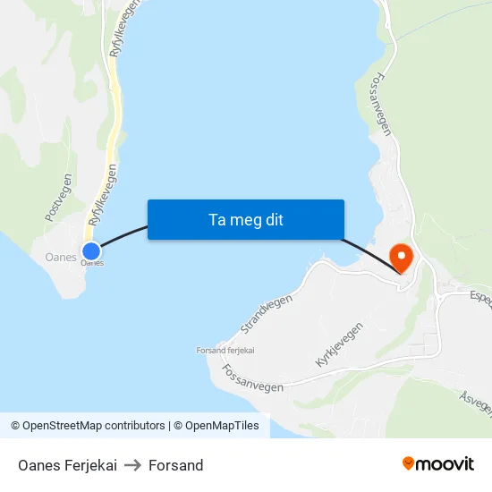 Oanes Ferjekai to Forsand map