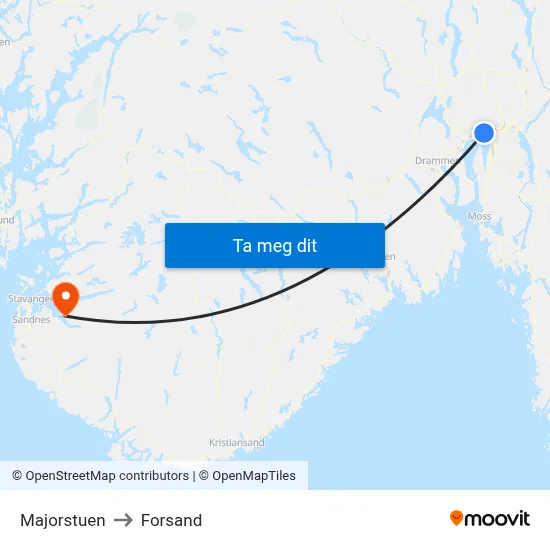 Majorstuen to Forsand map