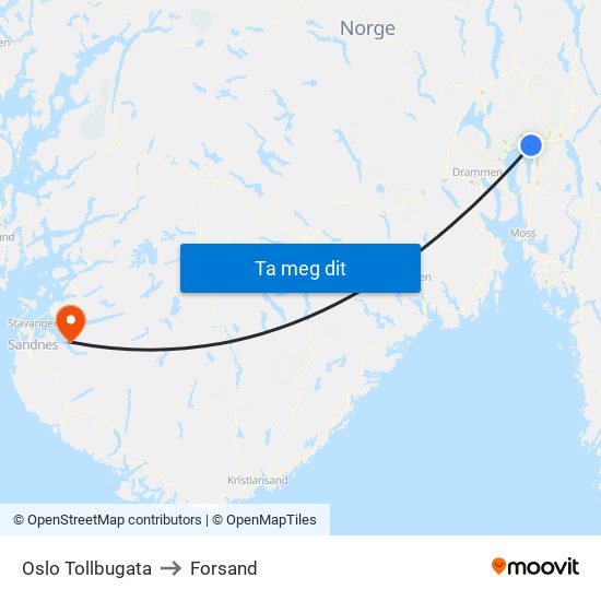 Oslo Tollbugata to Forsand map