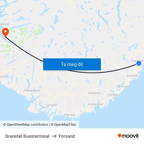 Grenstøl Bussterminal to Forsand map