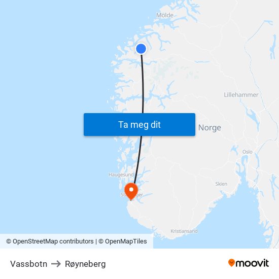 Vassbotn to Røyneberg map