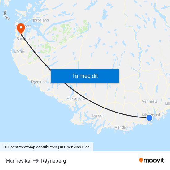 Hannevika to Røyneberg map