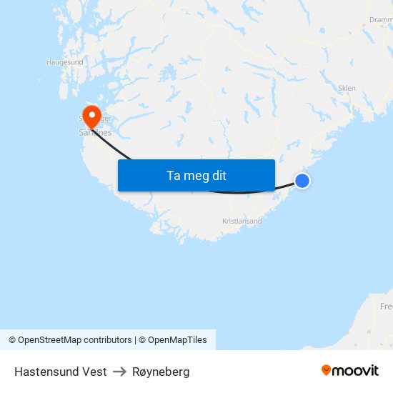 Hastensund Vest to Røyneberg map