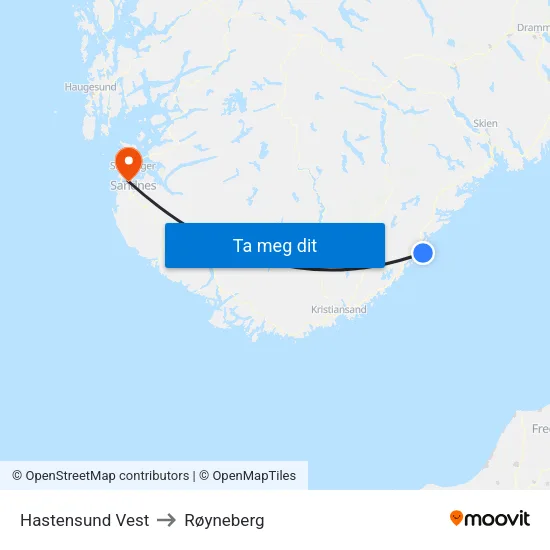 Hastensund Vest to Røyneberg map