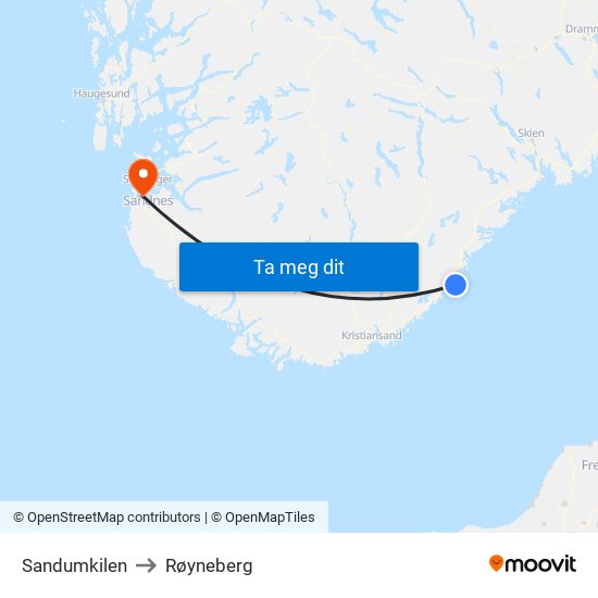 Sandumkilen to Røyneberg map