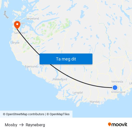 Mosby to Røyneberg map