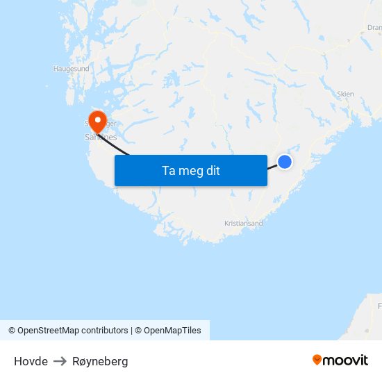 Hovde to Røyneberg map