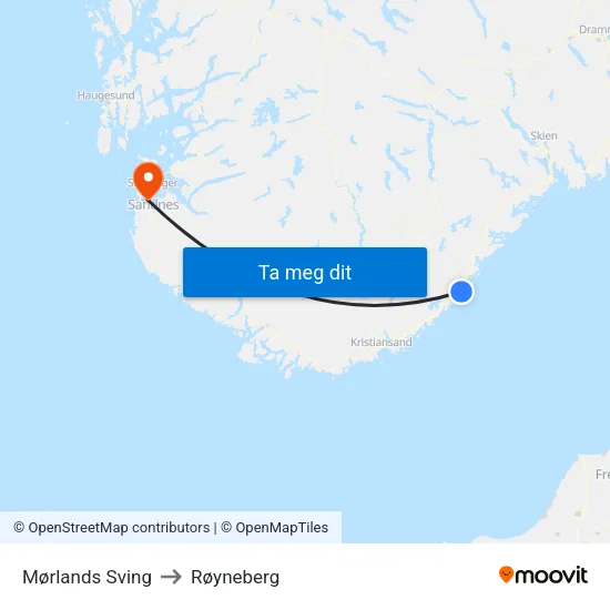 Mørlands Sving to Røyneberg map