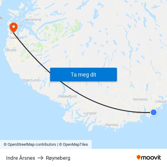 Indre Årsnes to Røyneberg map