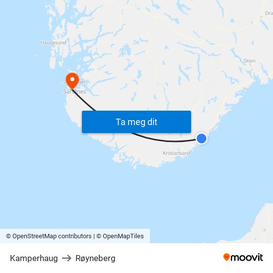 Kamperhaug to Røyneberg map