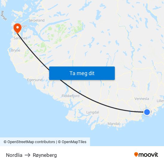 Nordlia to Røyneberg map